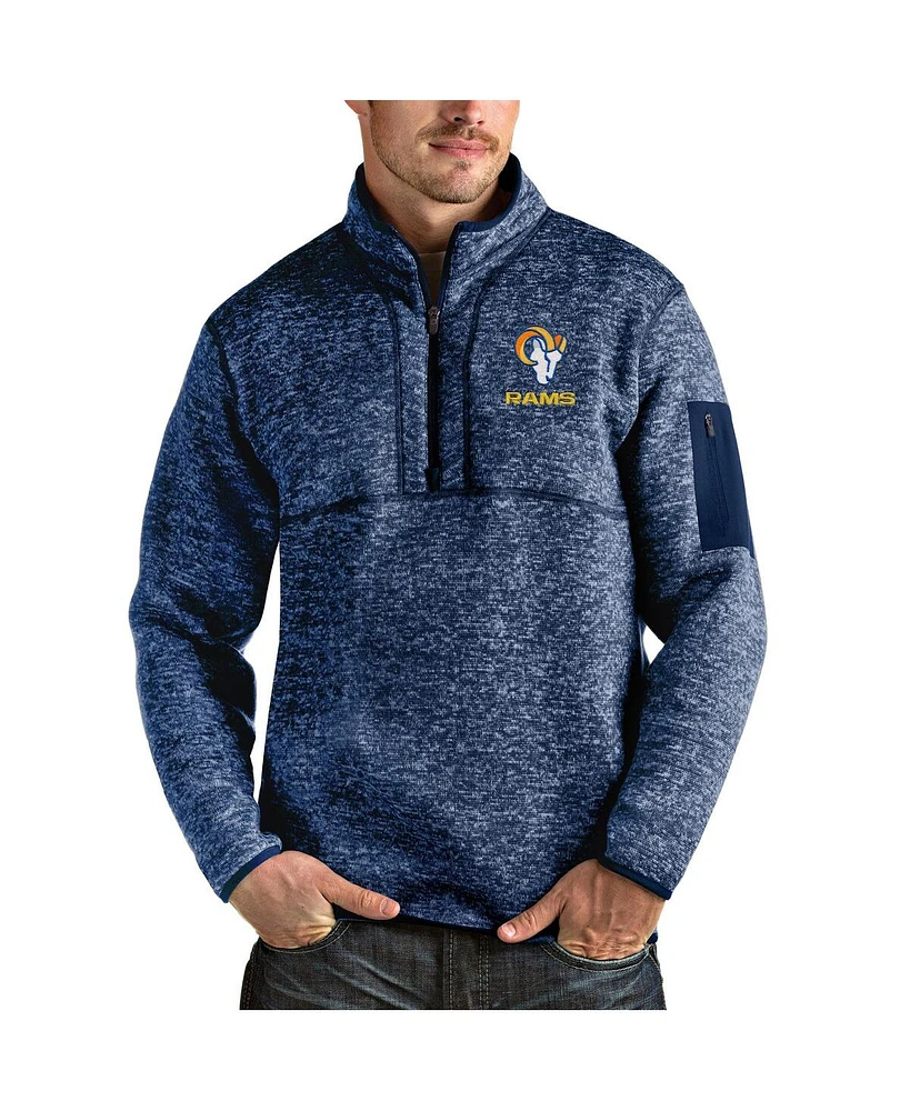 Antigua Men's Heathered Navy Los Angeles Rams Fortune Quarter-Zip Pullover Jacket