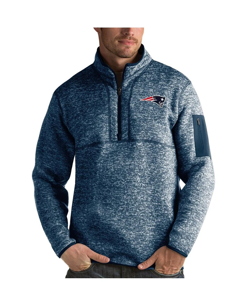 Antigua Men's Heather Navy New England Patriots Fortune Quarter-Zip Pullover Jacket