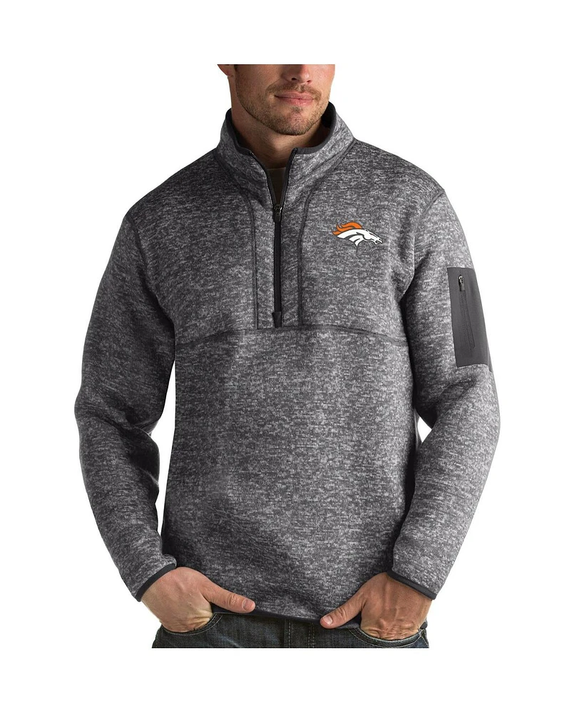 Antigua Men's Charcoal Denver Broncos Fortune Quarter-Zip Pullover Jacket