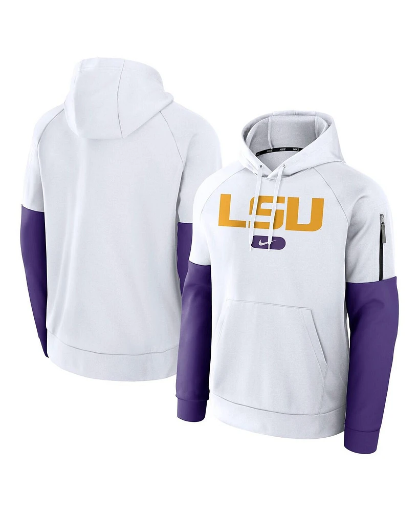 Nike Men's White Lsu Tigers Fitness Raglan Performance Pullover Hoodie