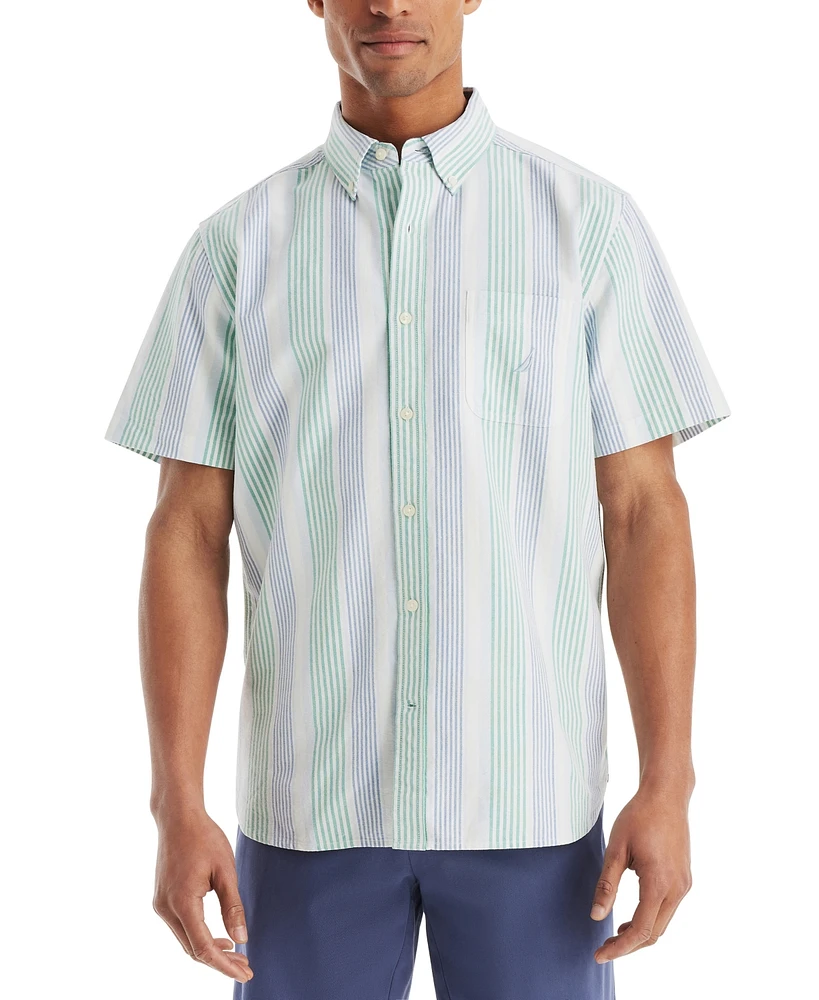 Nautica Men's Relaxed Fit Short-Sleeve Striped Button-Down Authentic Oxford Shirt