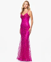 Blondie Nites Juniors' Glitter Mesh Corset Gown