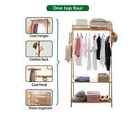 Unho Bamboo Clothes Rail Stand: Garments Storage Rack Shoes Shelf for Bedroom Living Room