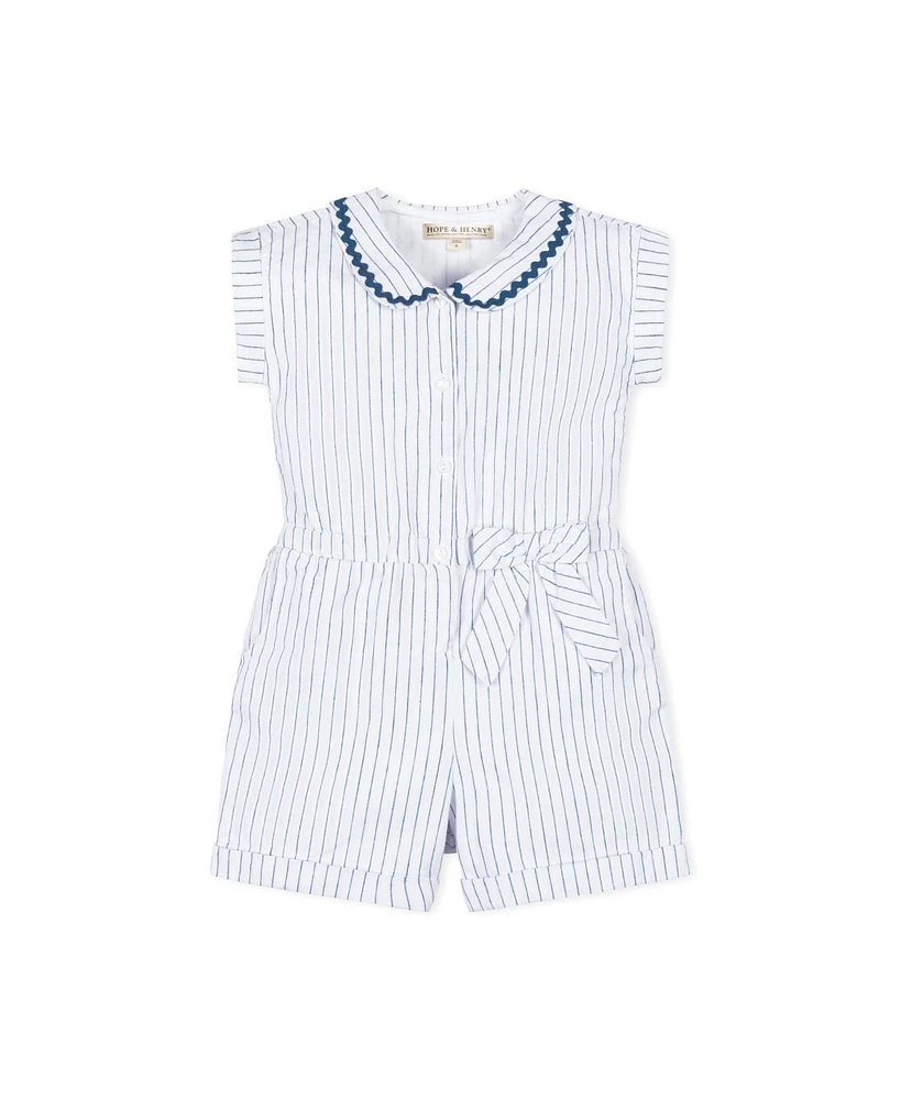 Hope & Henry Girls' Linen Peter Pan Collar Button Front Romper