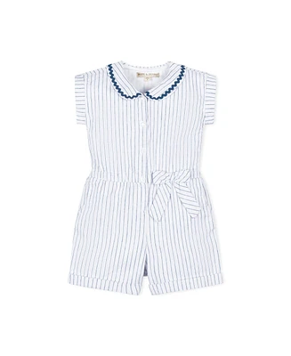 Hope & Henry Girls' Linen Peter Pan Collar Button Front Romper