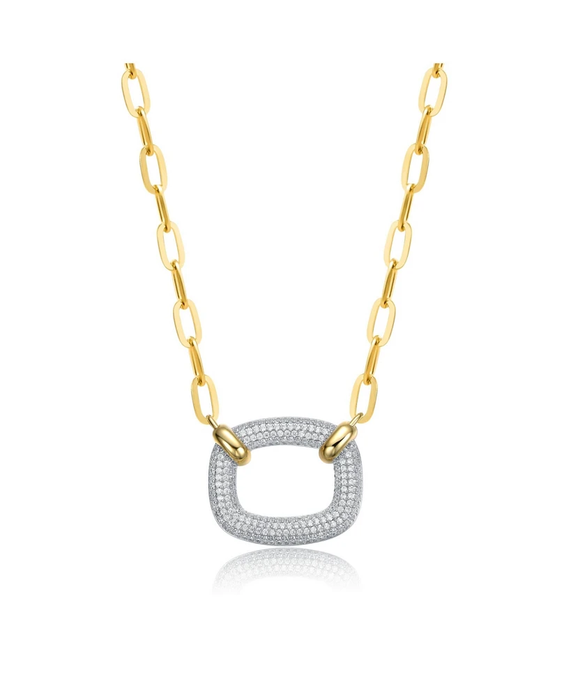 Rachel Glauber 14k Yellow Gold Plated with Clear Cubic Zirconia Square Pendant Necklace