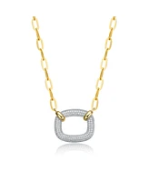 Rachel Glauber 14k Yellow Gold Plated with Clear Cubic Zirconia Square Pendant Necklace