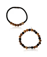 Lucky Brand Tiger s Eye, Black Onyx, Picture Jasper Stretch Bead & Magnetic Cord Bracelet Set - 2 Piece