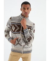 Leif Nelson Men's Men s Knit Jacket with Zipper, Norwegian Pattern