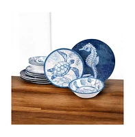 Slickblue 12-Piece Sea Shells Ocean Theme Dinnerware Set - Service for 4