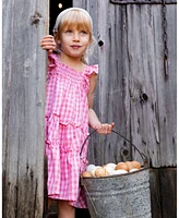 Deux par Baby Girls Smocked Layered Dress With Frill Sleeve Checked Pink