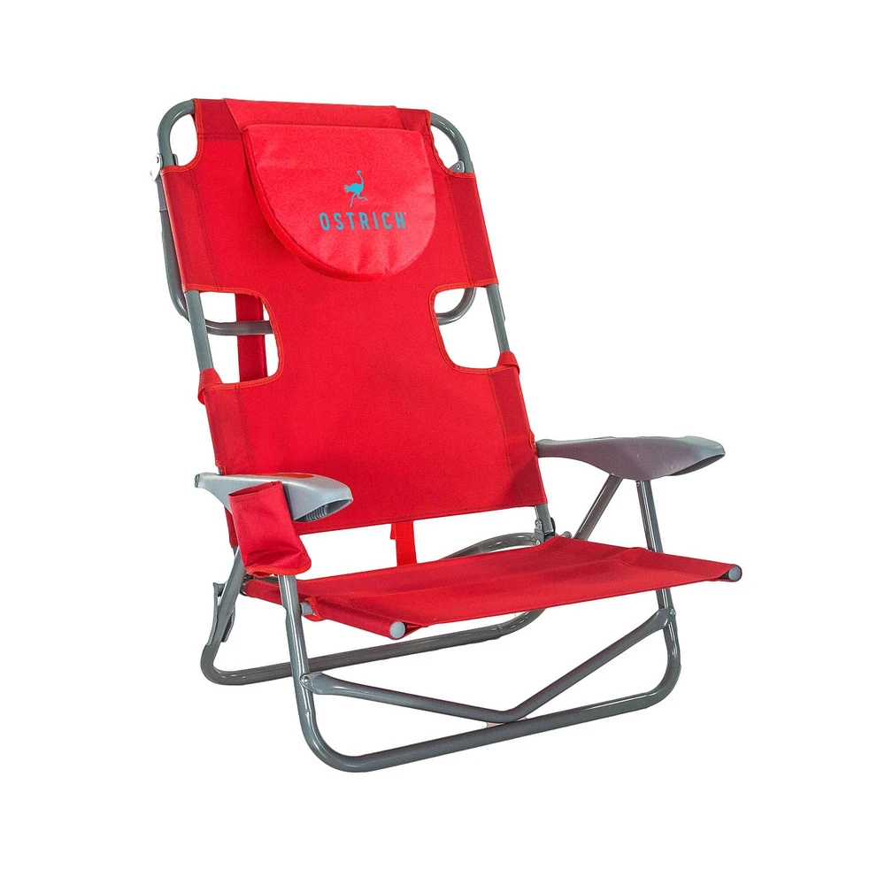 Ostrich On-Your-Back Outdoor Reclining Beach Lounge Pool Camping Chair, Red