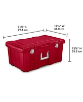 Sterilite Wheeled Footlocker, Plastic Utility Storage Container, Red, 3 Pack