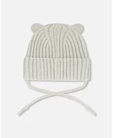 Deux par Deux Baby Unisex Baby Knit Hat With Strings Off-White - Infant