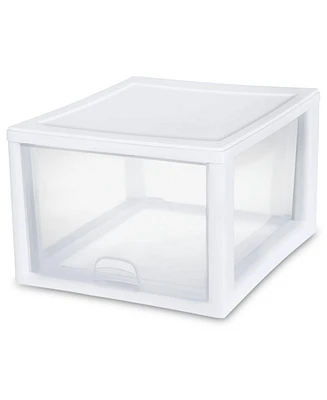 Sterilite 27 Quart Clear & White Plastic Storage Bin with One Drawer