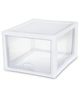 Sterilite 27 Quart Clear & White Plastic Storage Bin with One Drawer