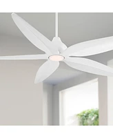 Casa Vieja 60" Lotus Bay Modern Indoor Outdoor Ceiling Fan 5 Blade Led Light Remote Control Matte White Finish Blades Bedroom Patio Living Room Kitche