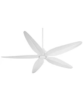 Casa Vieja 60" Lotus Bay Modern Indoor Outdoor Ceiling Fan 5 Blade Led Light Remote Control Matte White Finish Blades Bedroom Patio Living Room Kitche