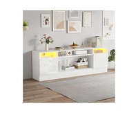 gaomon Tv Stand with Storage Place for Living Room, Television Stand with Open Sleves, Modern Entertainment Center with Led Light, Media Furniture wit