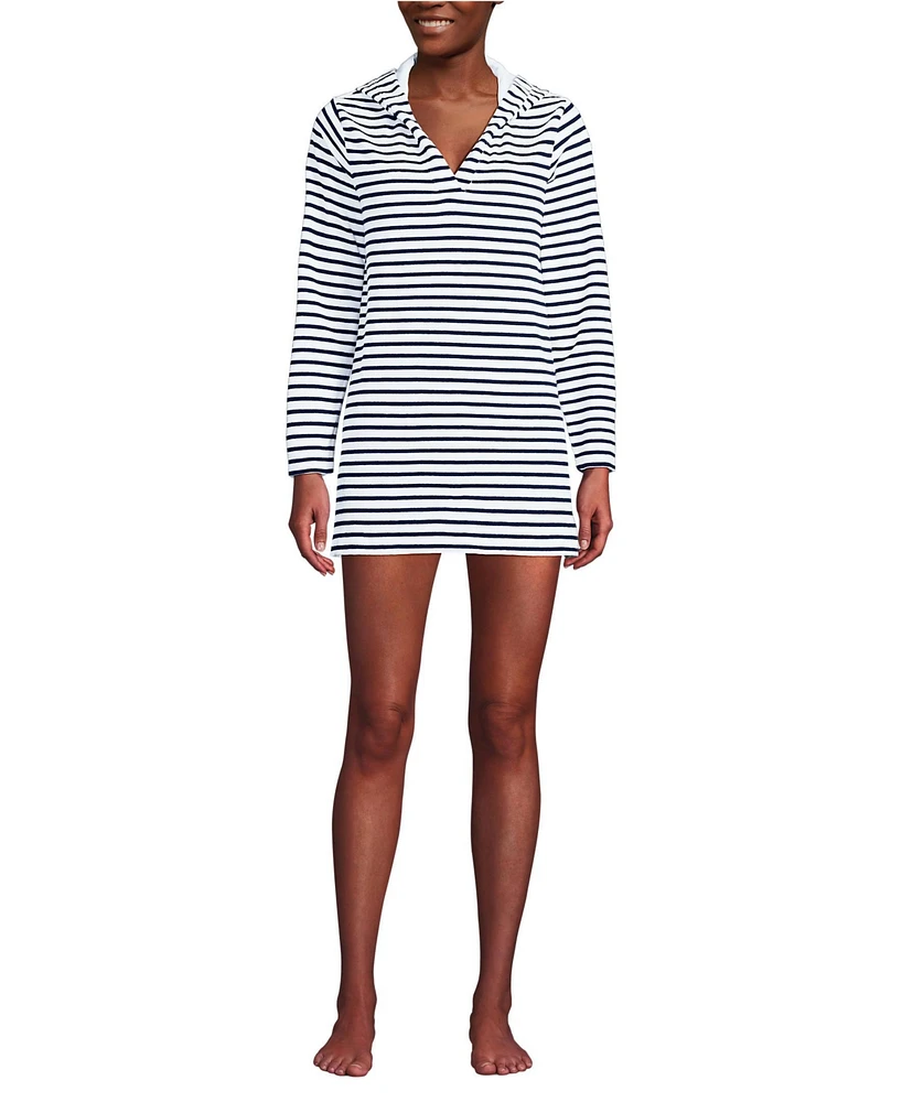 Lands' End Petite Terry Hooded Mini Swim Cover-up Dress