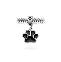 Bling Jewelry Bff Pet Lover Black Dog Cat Paw Print Dangle Charm Bead for European Bracelet