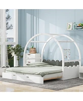 Boyel Living Twin size stretchable vaulted roof bed, children's bed pine wood frame