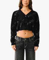 True Religion Women's Fuzzy Logo Cardigan Sweater