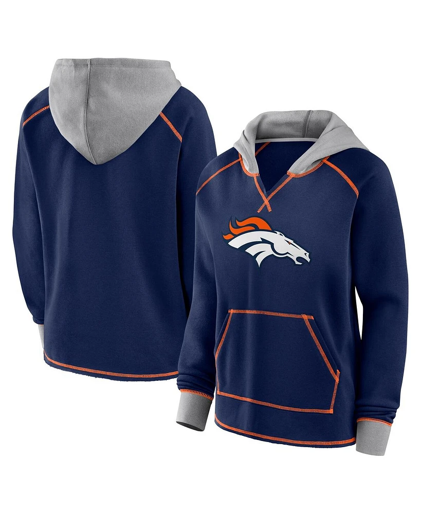 Logo Athletic Women's Navy Denver Broncos Boom Fleece Pullover V-Neck Hoodie