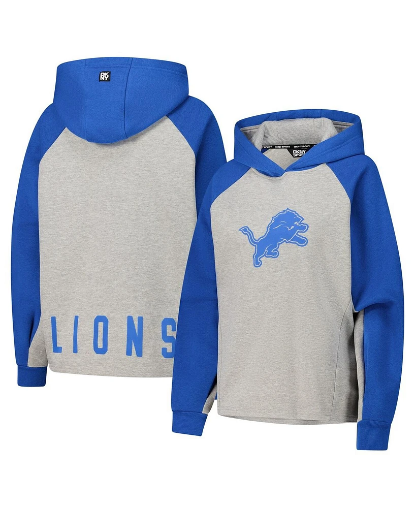 Dkny Sport Women's Gray/Blue Detroit Lions Joy Cropped Raglan Pullover Hoodie