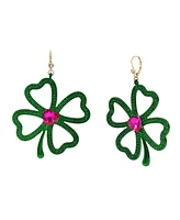 Betsey Johnson Faux Stone Shamrock Roll Statement Drop Earrings