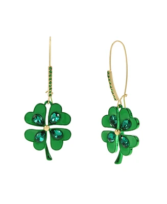 Betsey Johnson Faux Stone Shamrock Roll Dangle Earrings