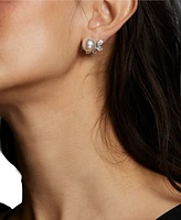 Eliot Danori Silver-Tone Cubic Zirconia & Imitation Pearl Stud Earrings, Exclusively at Macy's