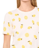 CeCe Women's Lemon-Print Short-Sleeve Cotton Crewneck Sweater