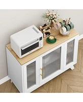 gaomon Buffet Storage Cabinet with Fluted Glass Door