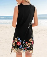 Cupshe Women's Black Sleeveless Floral Embroidered Hem Mini Beach Dress