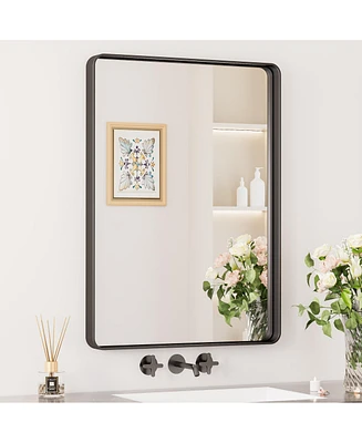 Keonjinn 22x30 Inch Brushed Gold Bathroom Vanity Mirror Tempered Glass Metal Framed