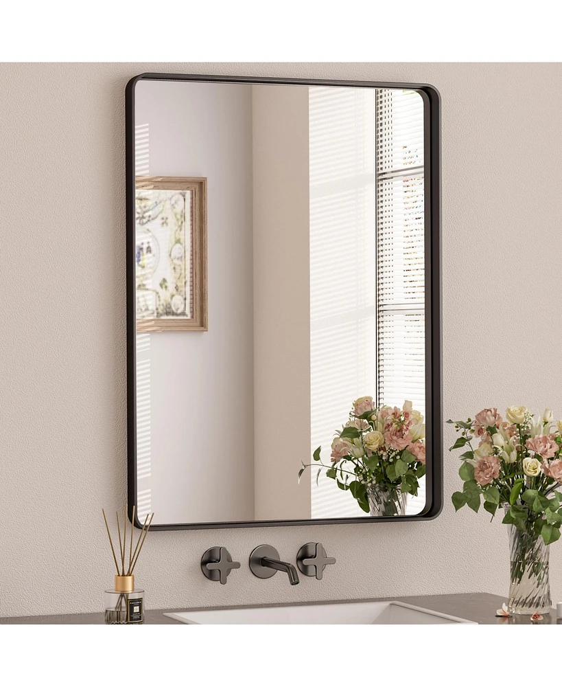 Keonjinn 24x32 Inch Brushed Gold Bathroom Vanity Mirror Tempered Glass Metal Framed