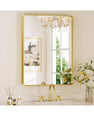 Keonjinn 24x32 Inch Brushed Gold Bathroom Vanity Mirror Tempered Glass Metal Framed