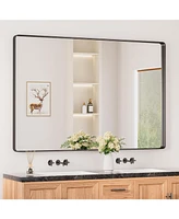 Keonjinn 60x40 Inch Brushed Gold Bathroom Vanity Mirror Tempered Glass Metal Framed