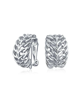 Bling Jewelry Fashion Open Weave Cable Leaf Feather Wide Half Hoop Clip On Earrings For Non Pierced Ears