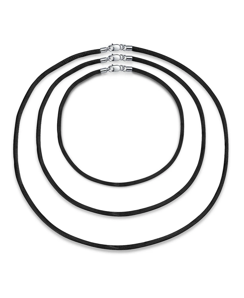 Bling Jewelry Set of Three Satin Black Silk Cord Necklace Pendant Layering 14-24 Inch