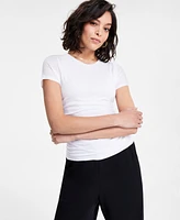 Bar Iii Women's Crewneck Ruched-Front Short-Sleeve T-Shirt, Exclusively at Macy's