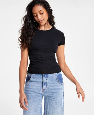 Bar Iii Women's Crewneck Ruched-Front Short-Sleeve T-Shirt, Exclusively at Macy's