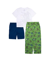 Ninja Turtles Big Boys Short Sleeve Tee and Open Leg Pant, 3-Piece Pajama Set