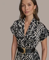 Donna Karan New York Women's Printed V-Neck Belted Dress