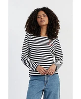 Chinti and Parker Women's & Navy Cotton Stripe Snoopy T-Shirt