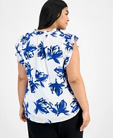 Anne Klein Plus Double Ruffle Tie-Front Blouse