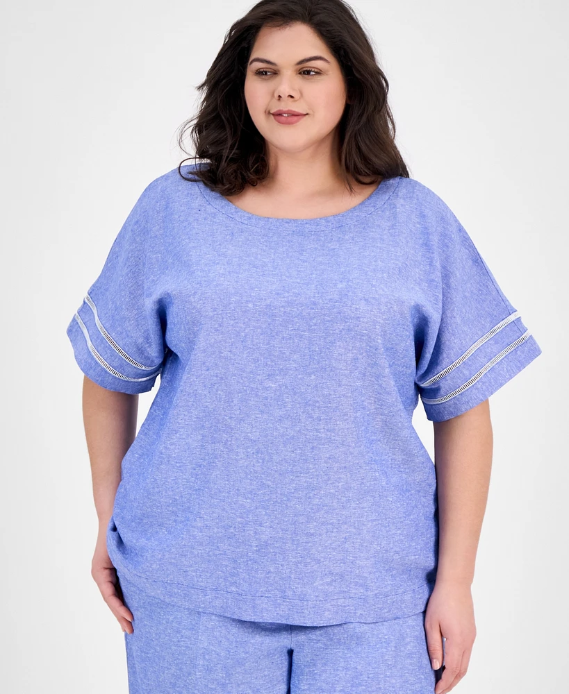 Anne Klein Plus Button-Back Short-Sleeve Blouse