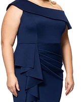 Xscape Plus Asymmetric Off-The-Shoulder Gown