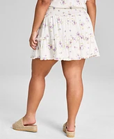 And Now This Plus Smocked-Waist Floral-Print Mini Skirt, Exclusively at Macy's